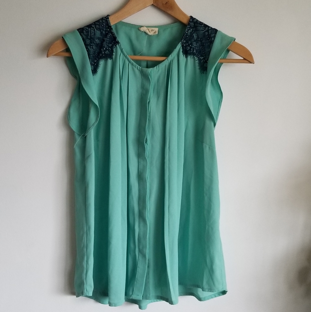 Turquoise Aqua Lace Work Top Med